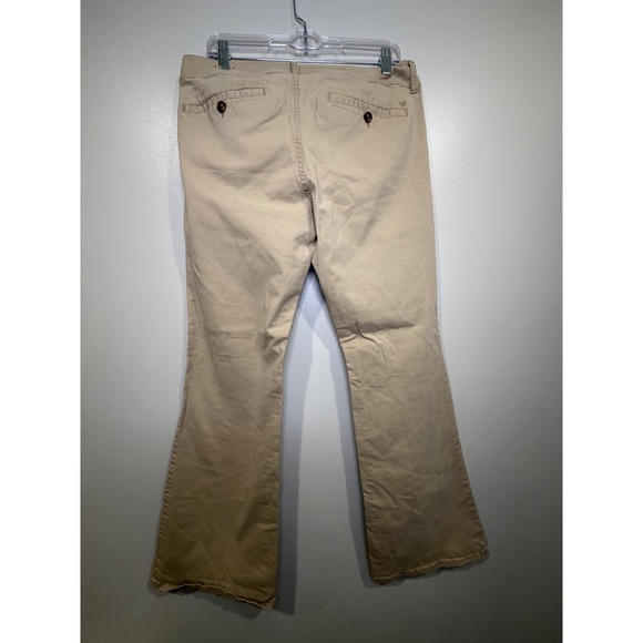 American Eagle Khaki Flare Artist Pants 14 Y2K Boho Stretch Minimalist Soft - Picture 4 of 11